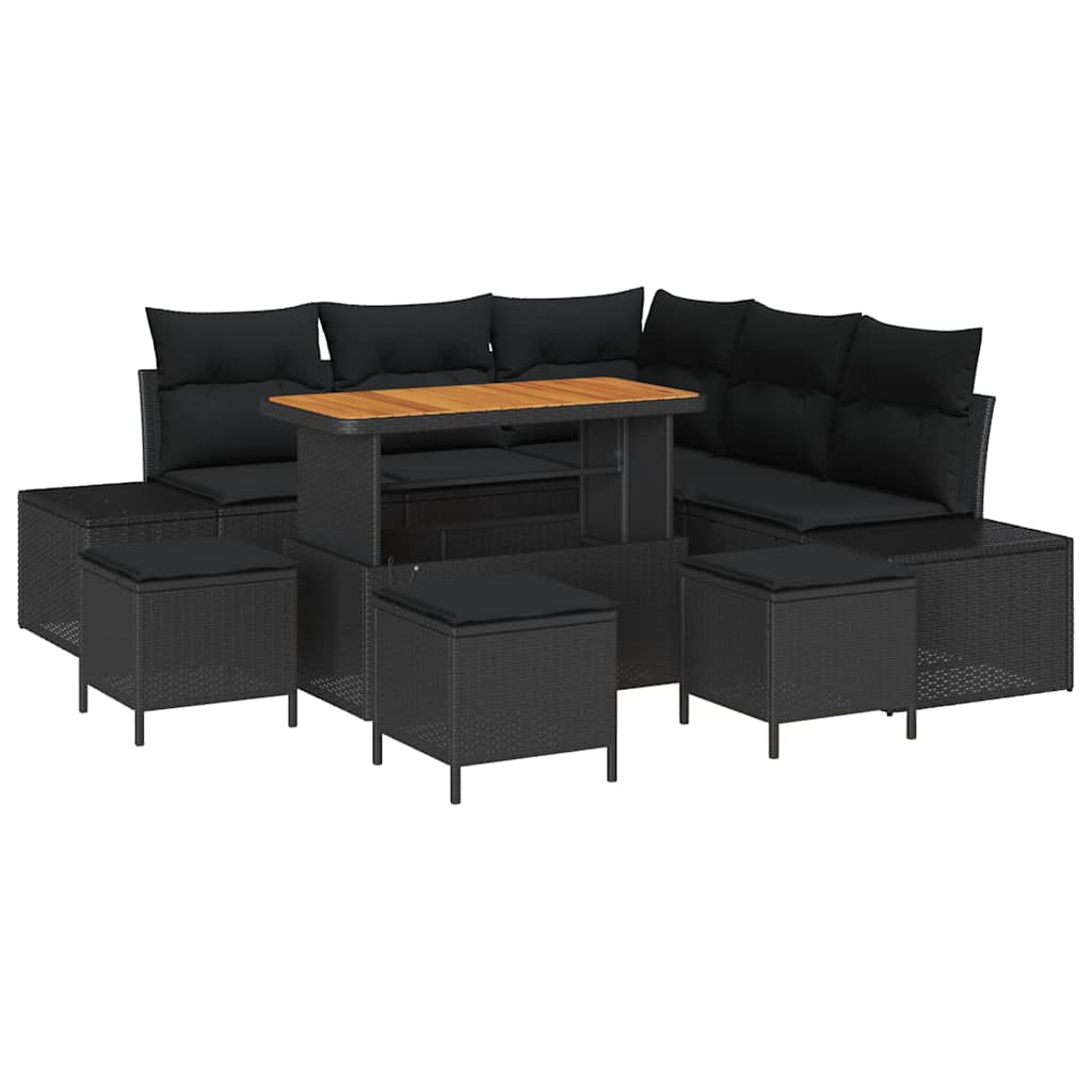 Kerti Kanapé Szett párnával tárolóval 9 pcs Fekete Poli rattan