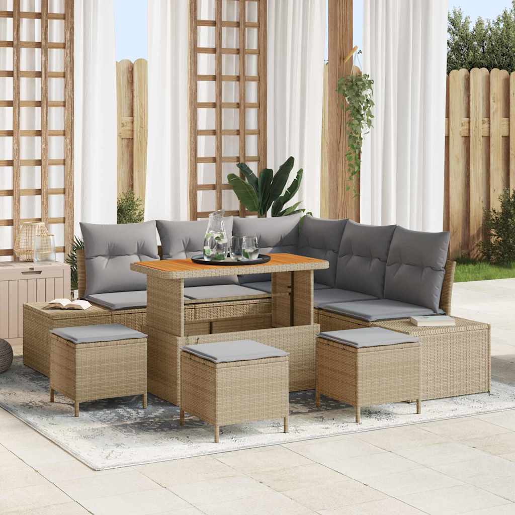 Kerti Kanapé Szett párnával tárolóval 9 pcs Bézs Poli rattan