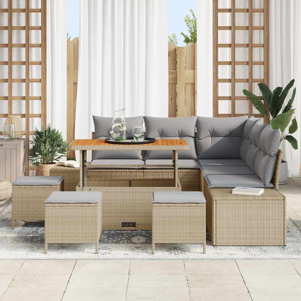 Kerti Kanapé Szett párnával tárolóval 9 pcs Bézs Poli rattan