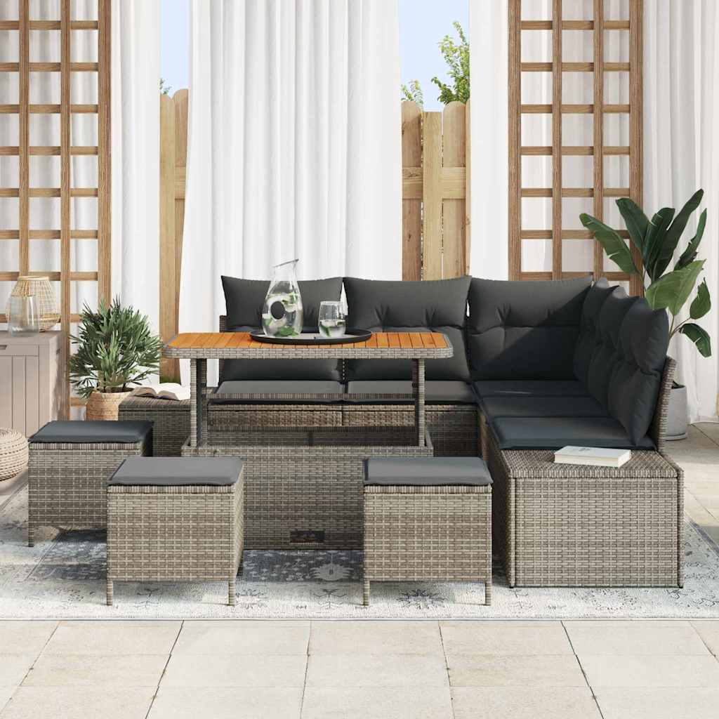 Kerti Kanapé Szett párnával tárolóval 9 pcs Szürke Poli rattan