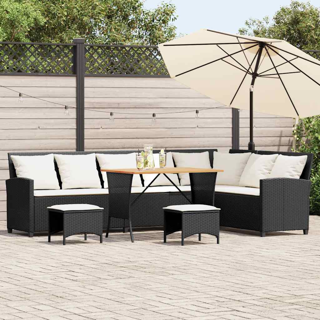 4 részes fekete polyrattan kerti ülőgarnitúra párnával L-alakú