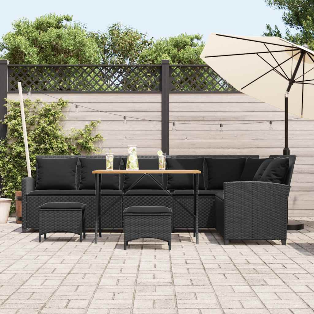 4 részes fekete polyrattan kerti ülőgarnitúra párnával L-alakú