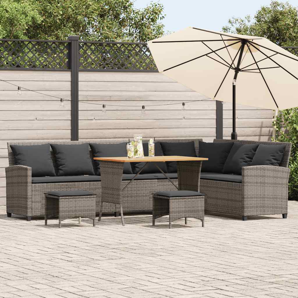 4 részes szürke polyrattan kerti ülőgarnitúra párnákkal L-alakú