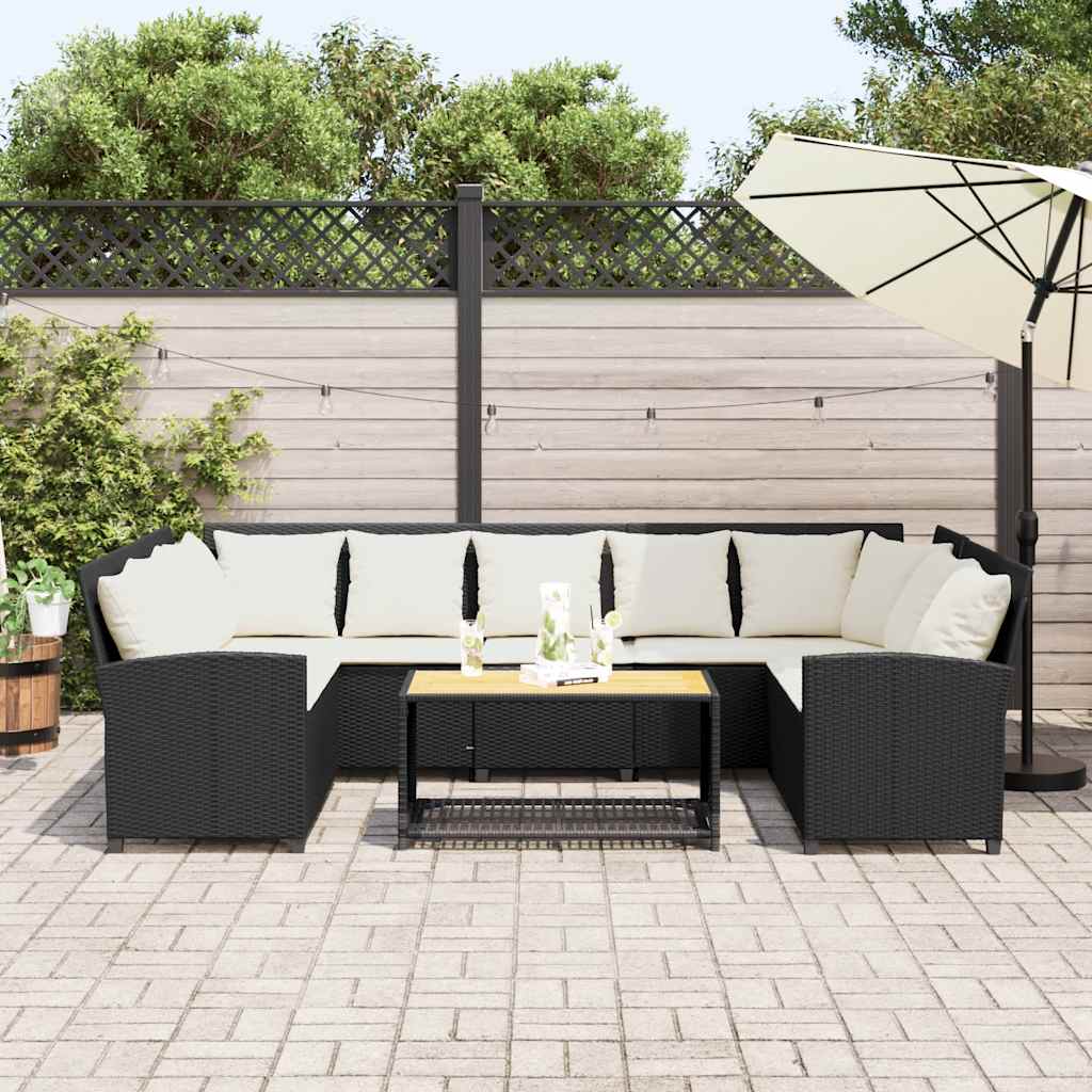 fekete polyrattan kerti kanapé párnákkal