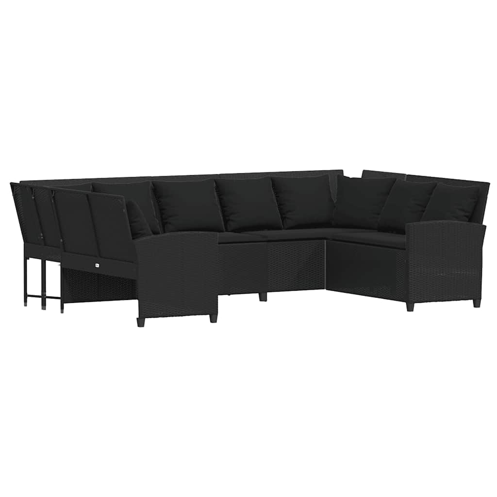 fekete polyrattan kerti kanapé párnákkal