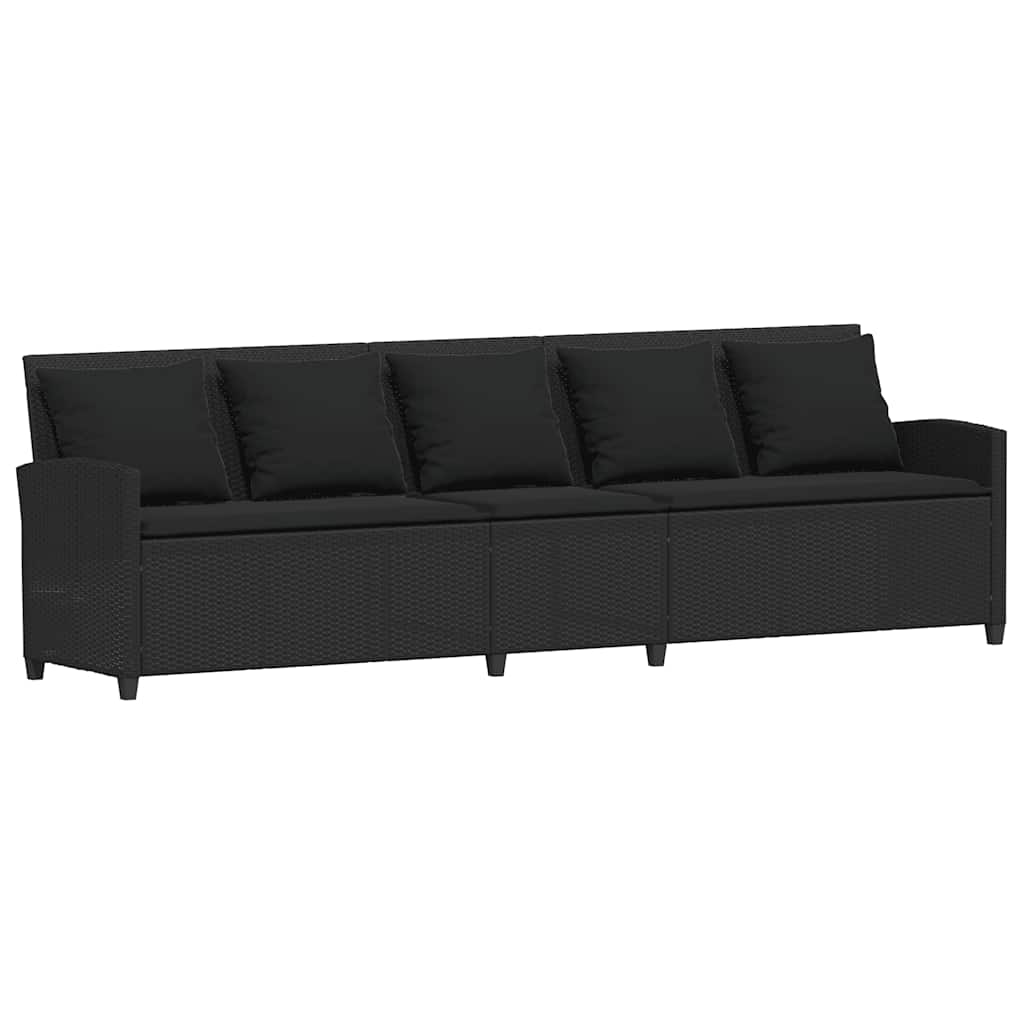 fekete polyrattan kerti kanapé párnákkal
