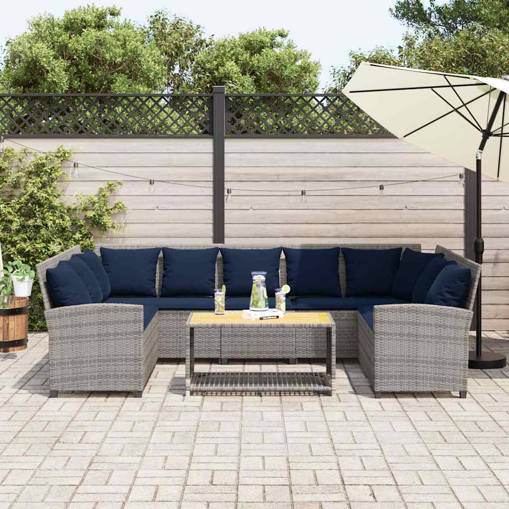 szürke polyrattan kerti kanapé párnákkal