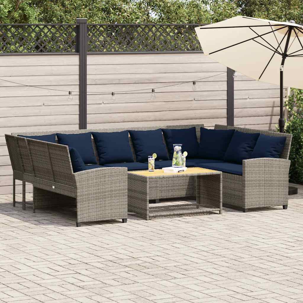 szürke polyrattan kerti kanapé párnákkal