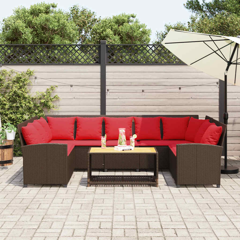 barna polyrattan kerti kanapé párnákkal