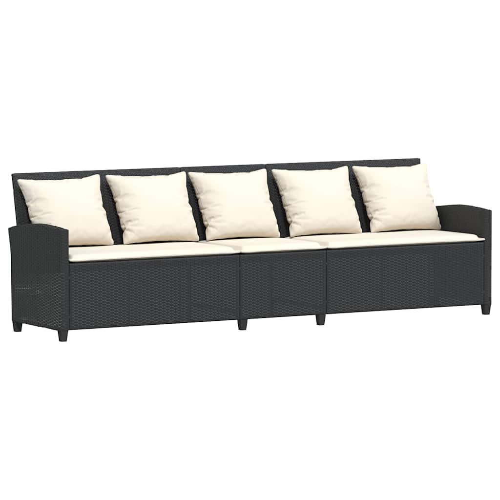 4 részes fekete polyrattan kerti ülőgarnitúra párnákkal