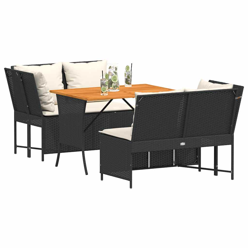 3 részes fekete polyrattan kerti ülőgarnitúra párnával