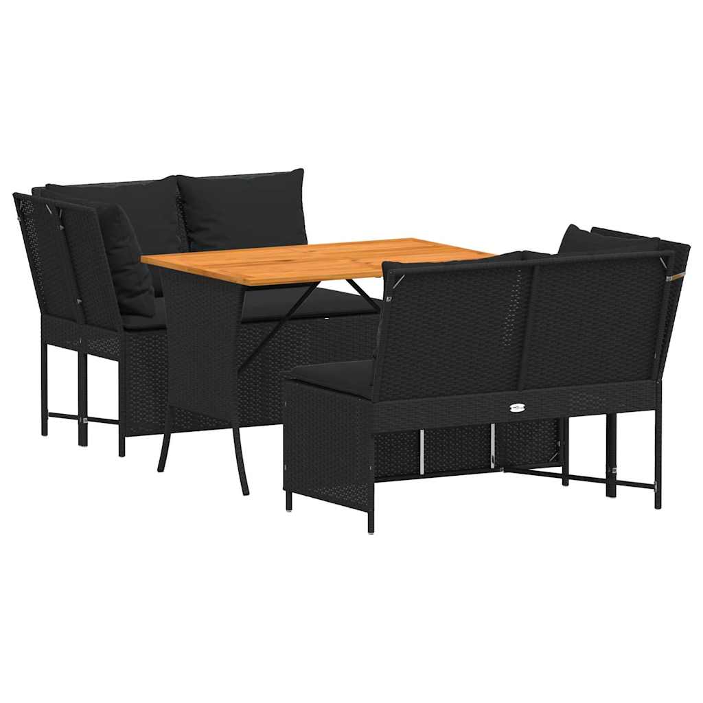 3 részes fekete polyrattan kerti ülőgarnitúra párnával