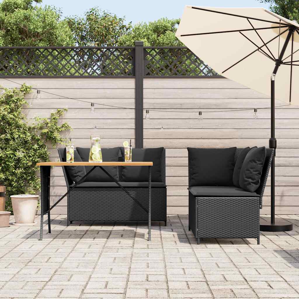 3 részes fekete polyrattan kerti ülőgarnitúra párnával