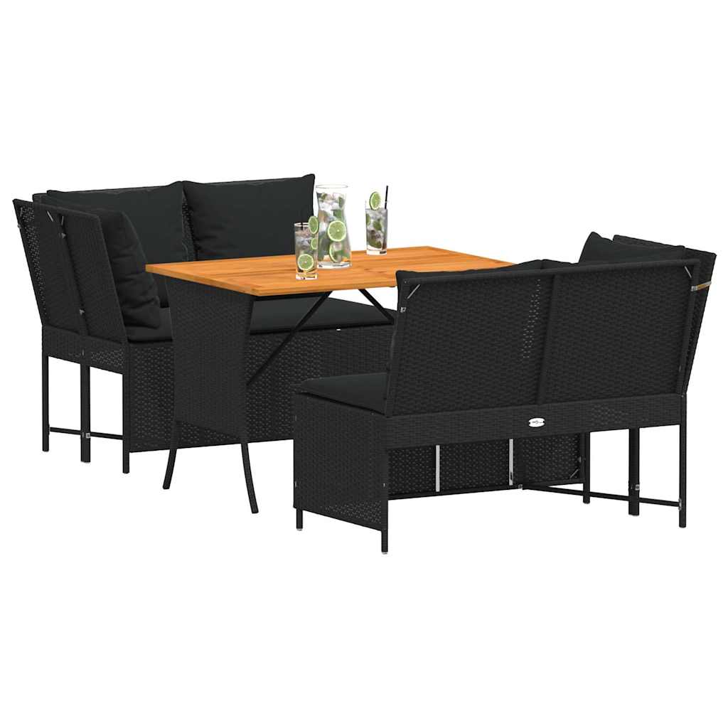 3 részes fekete polyrattan kerti ülőgarnitúra párnával