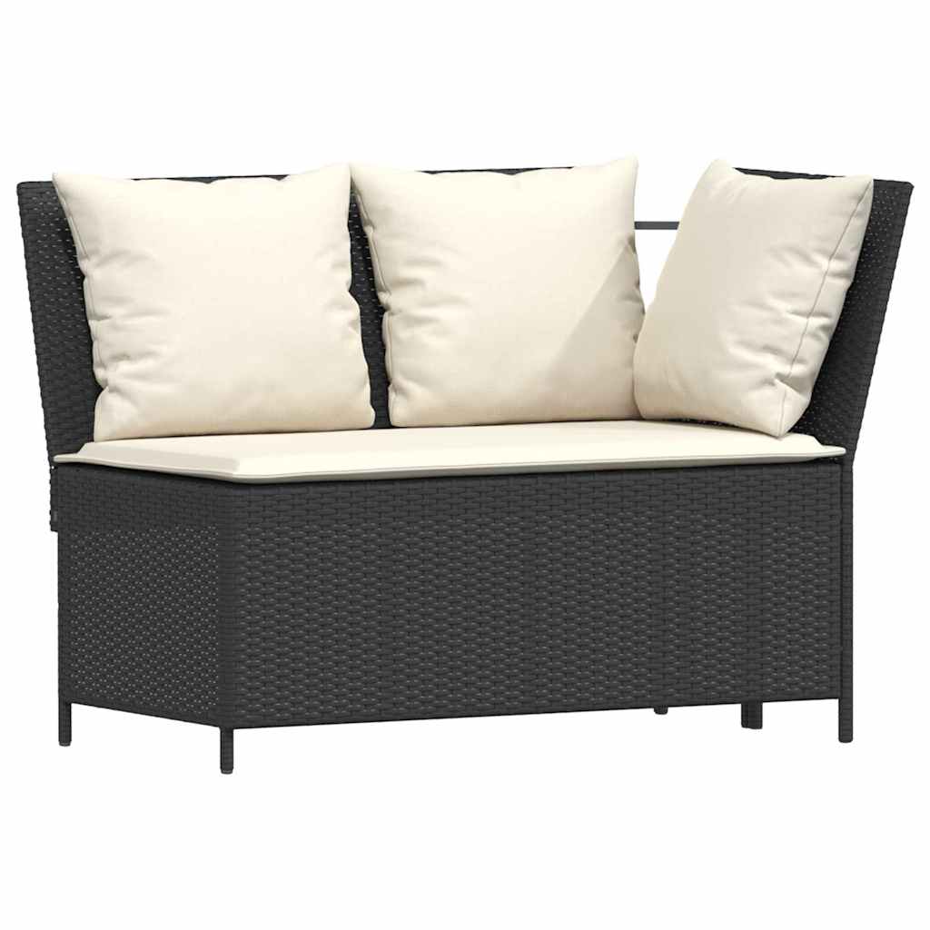5 részes fekete polyrattan kerti kanapészett párnákkal