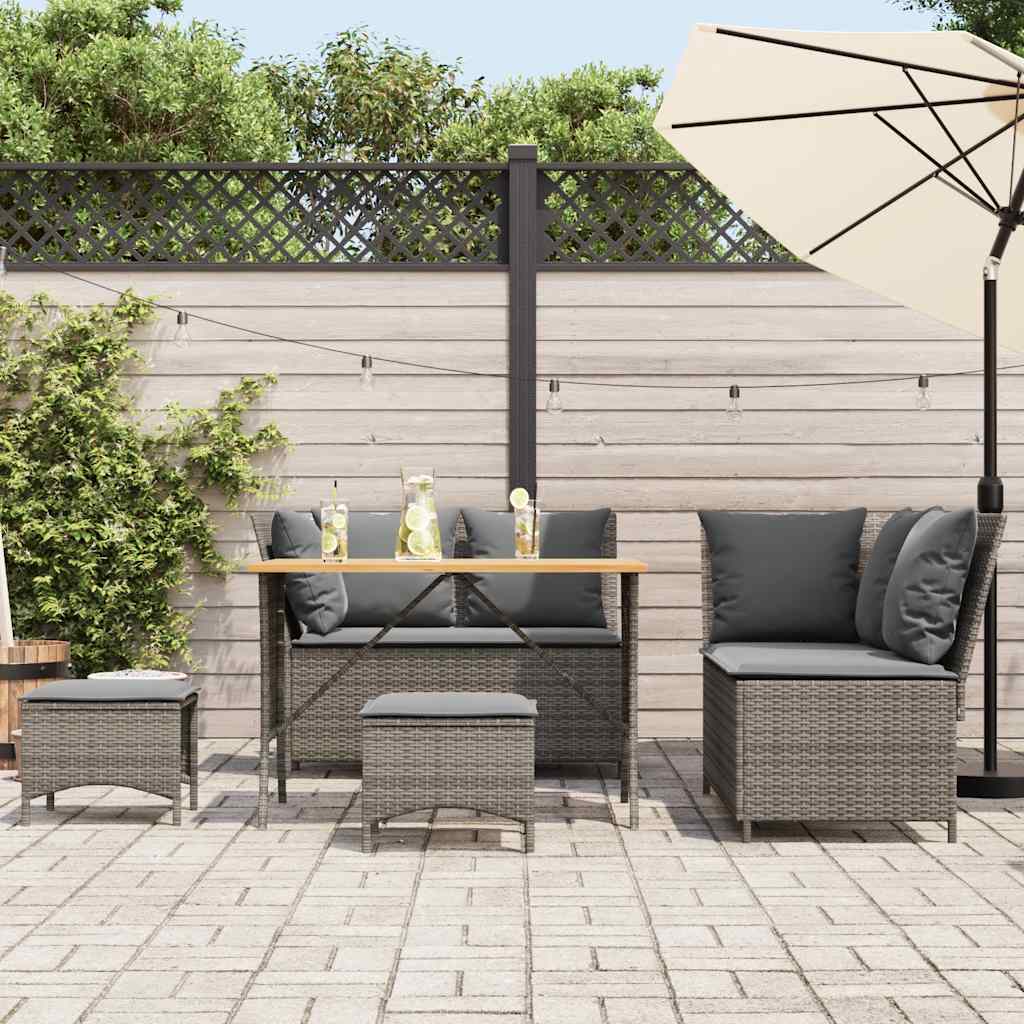 5 részes szürke polyrattan kerti ülőgarnitúra párnákkal