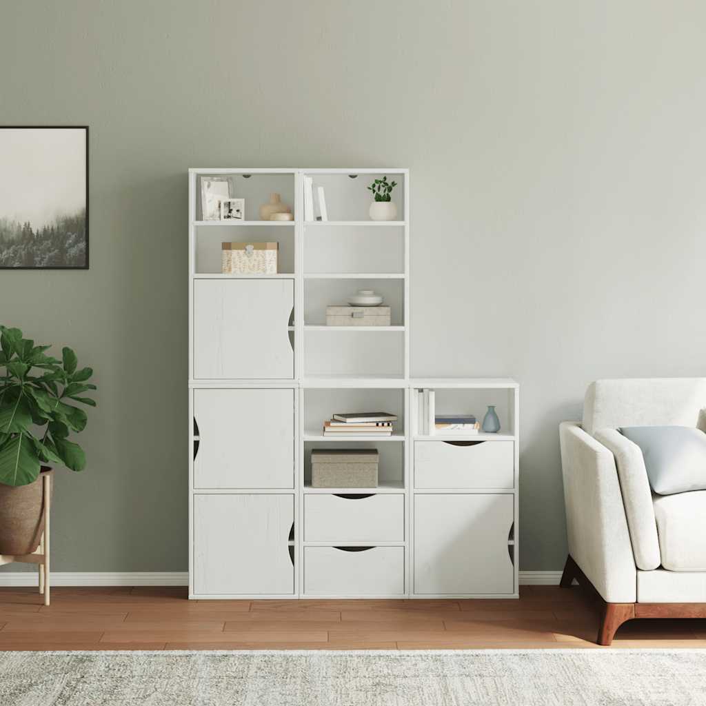 5 db fehér tömörfa fenyőfa oldalsó szekrény ODDA 40x24x79 cm