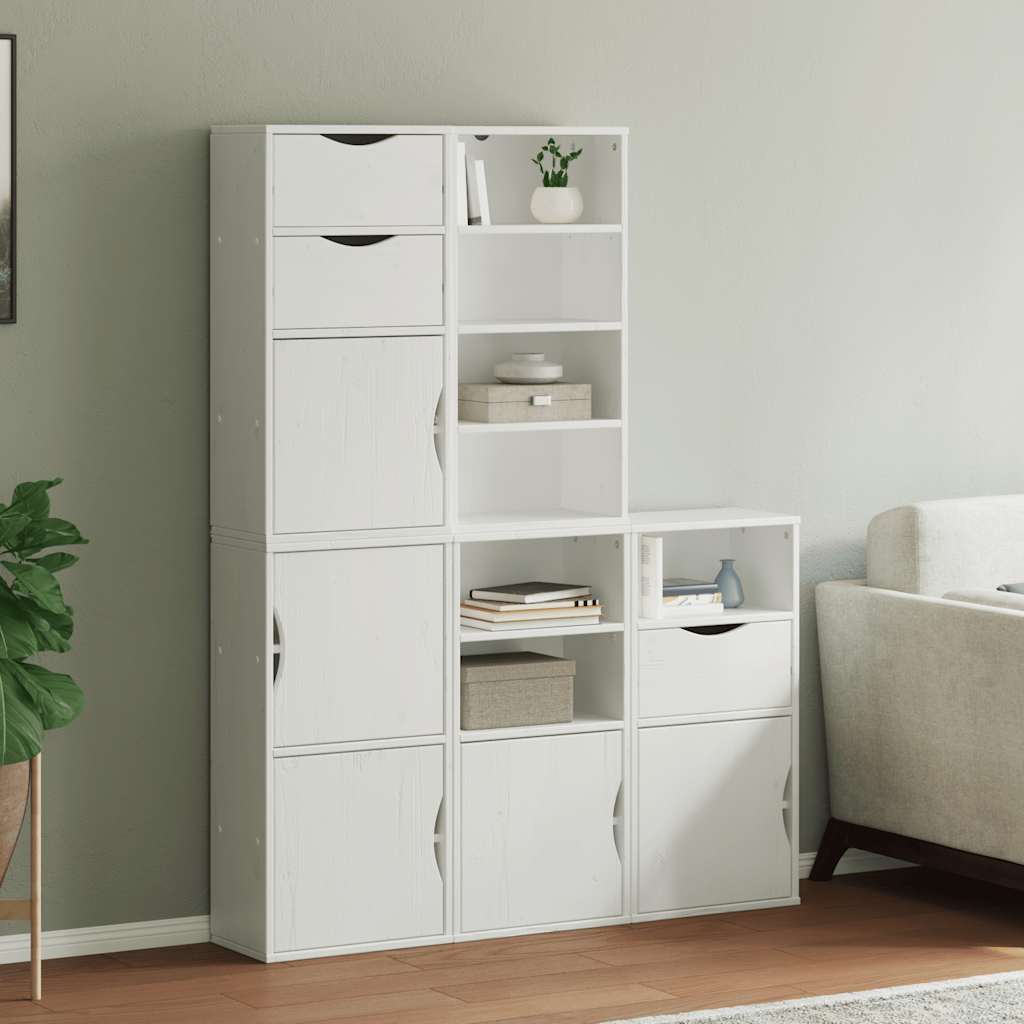 5 db fehér tömörfa fenyőfa oldalsó szekrény ODDA 40x24x79 cm