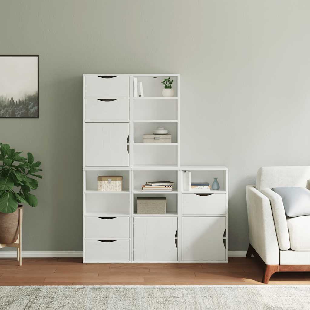5 db fehér tömörfa fenyőfa oldalsó szekrény ODDA 40x24x79 cm