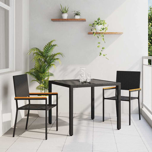 Kert étkező szett 3 pcs Fekete polirattan