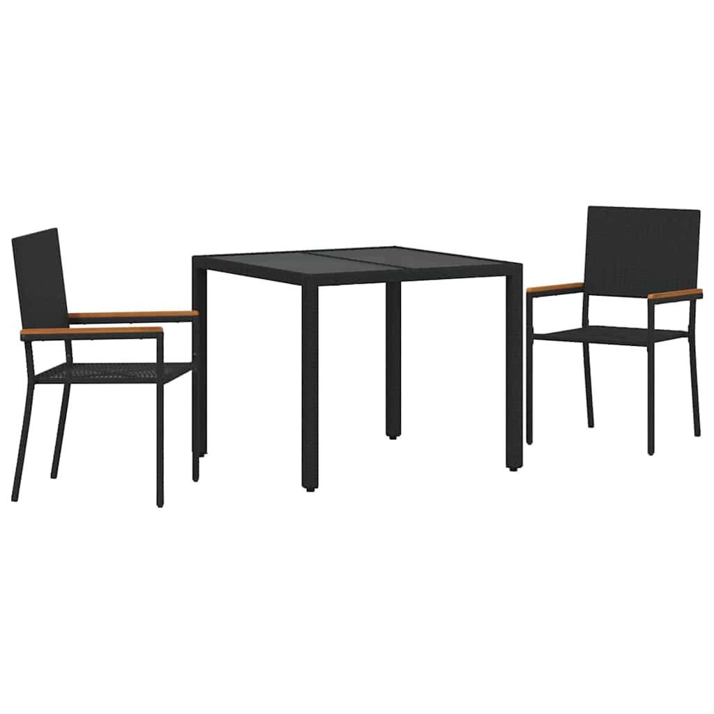 Kert étkező szett 3 pcs Fekete polirattan