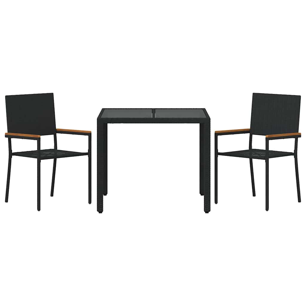 Kert étkező szett 3 pcs Fekete polirattan
