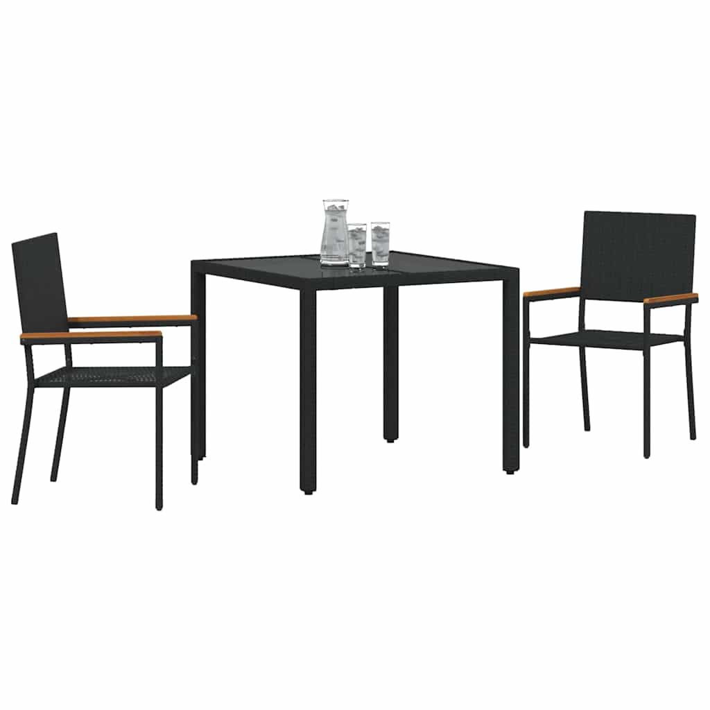 Kert étkező szett 3 pcs Fekete polirattan