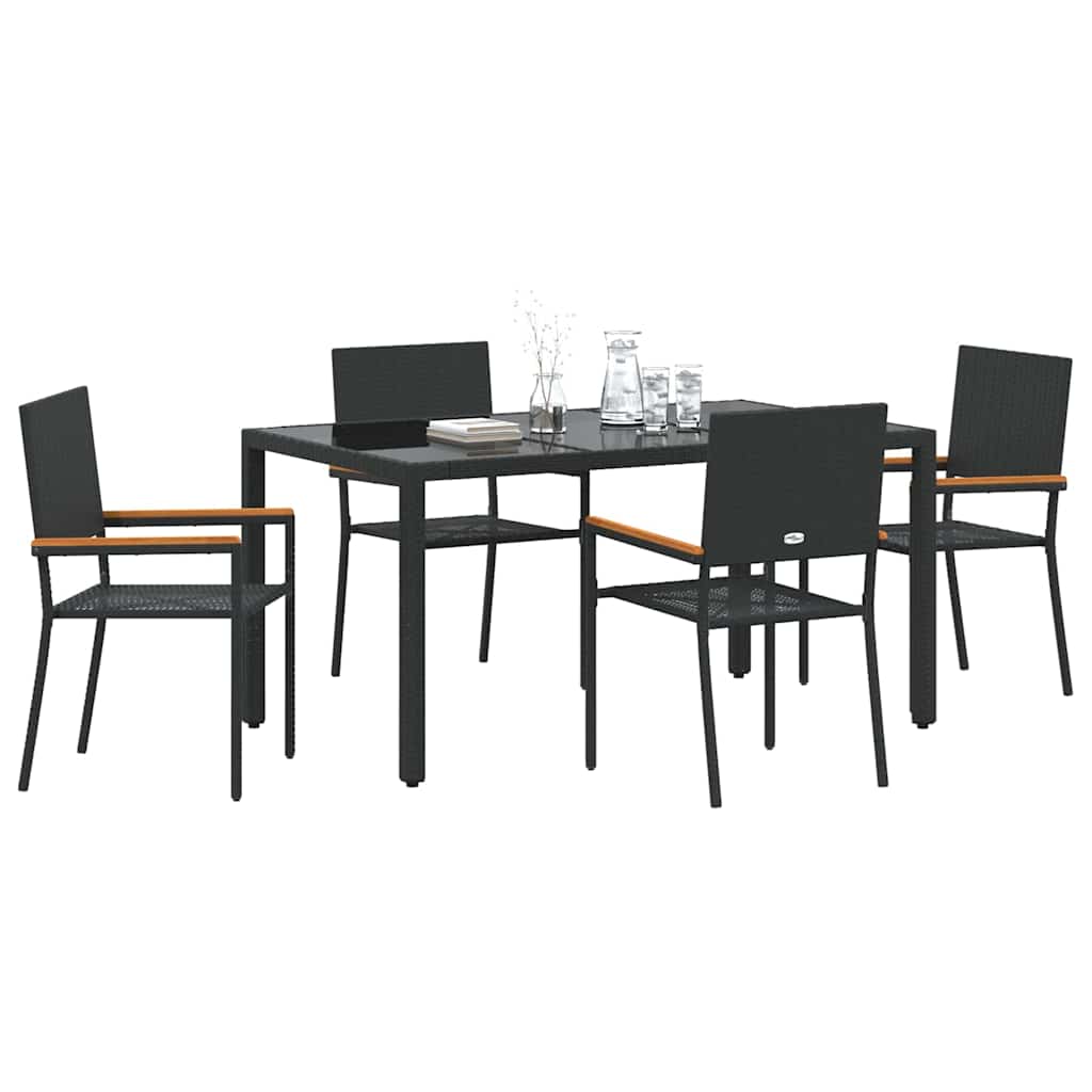 Kert étkező szett 5 pcs Fekete polirattan