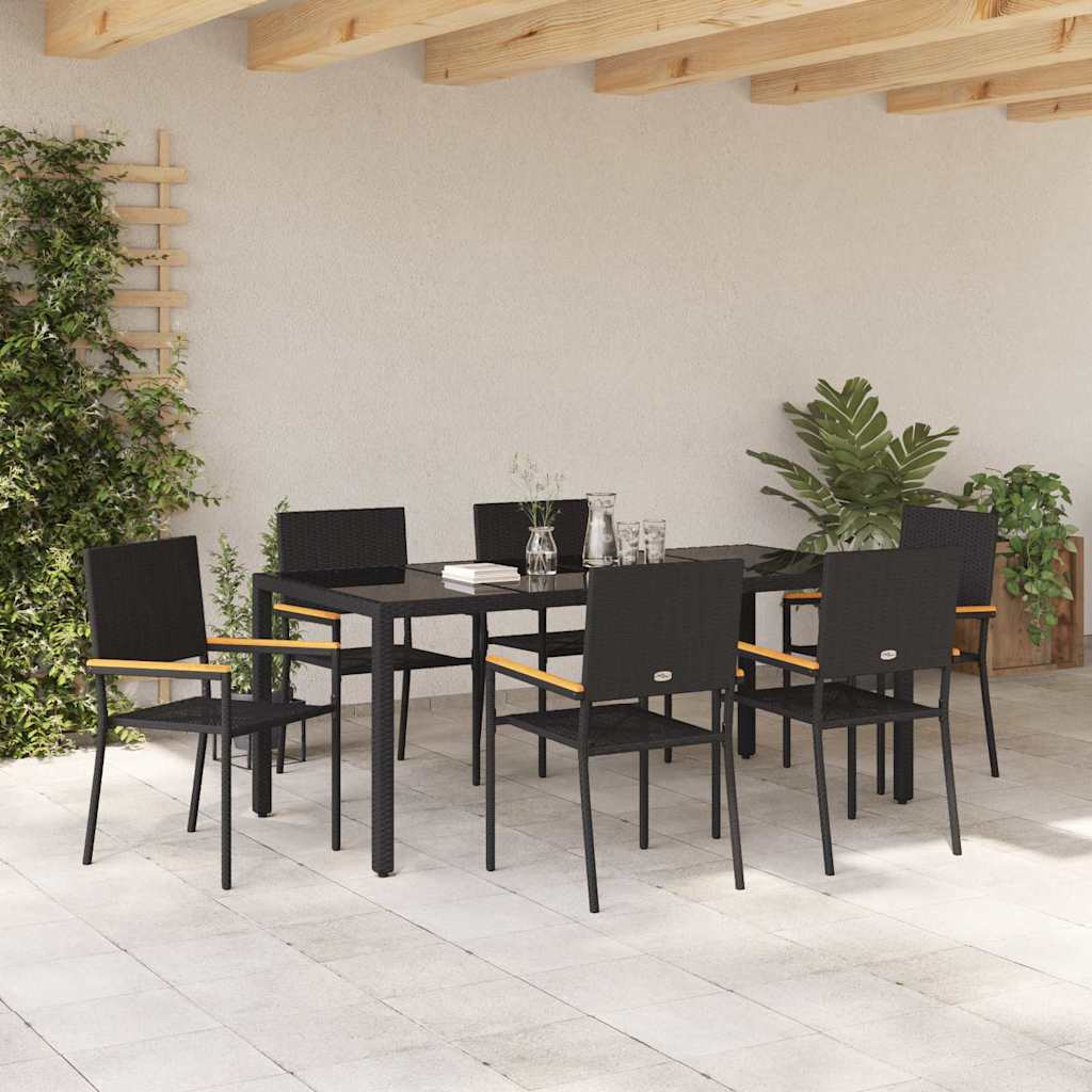 Kert étkező szett 7 pcs Fekete polirattan