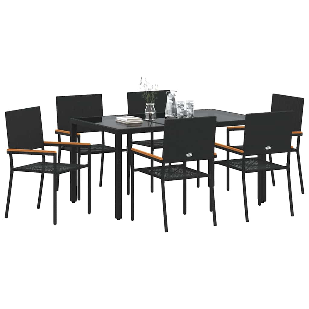Kert étkező szett 7 pcs Fekete polirattan