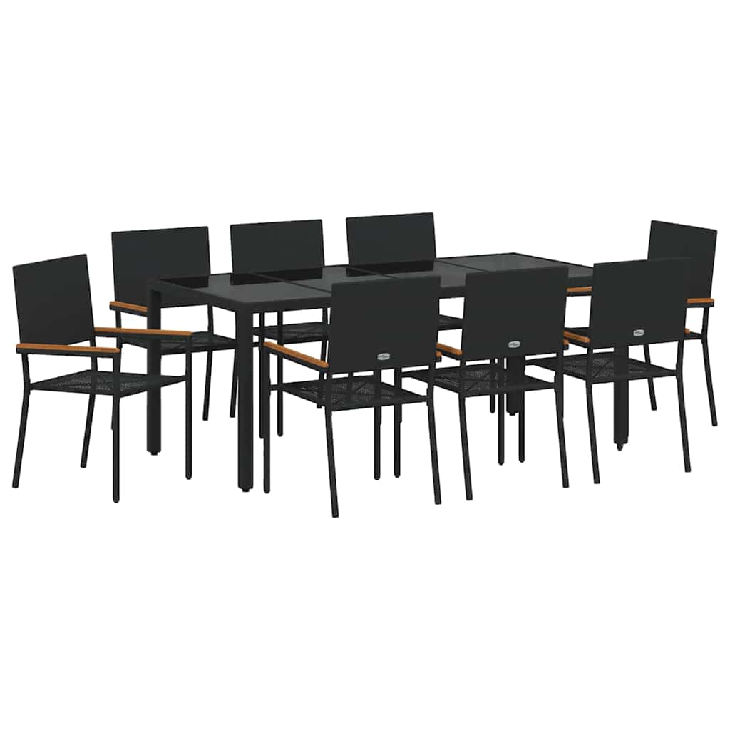 Kert étkező szett 9 pcs Fekete polirattan