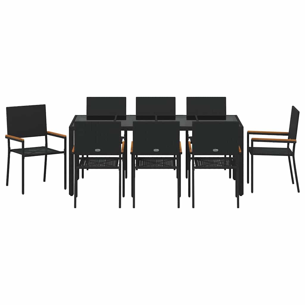 Kert étkező szett 9 pcs Fekete polirattan