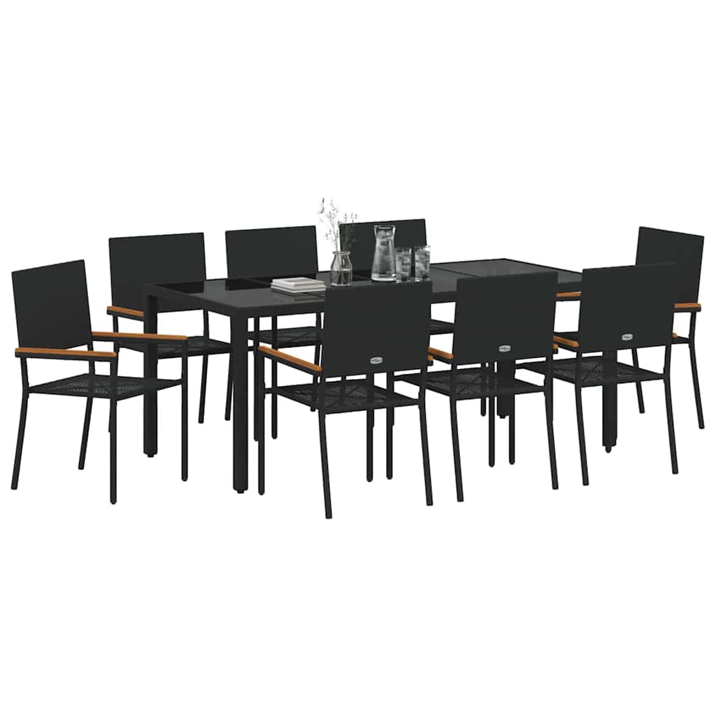 Kert étkező szett 9 pcs Fekete polirattan