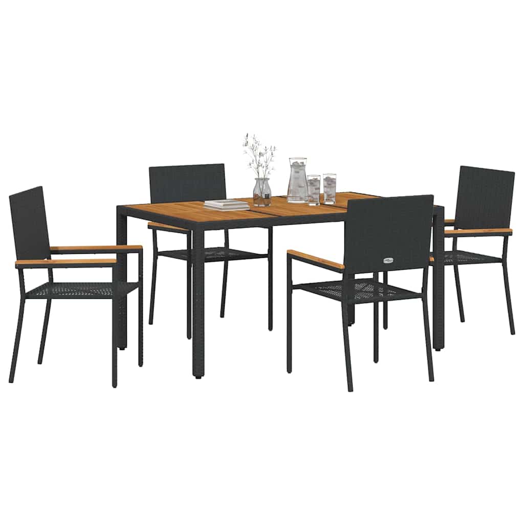 Kert étkező szett 5 pcs Fekete polirattan