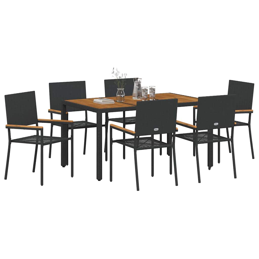Kert étkező szett 7 pcs Fekete polirattan
