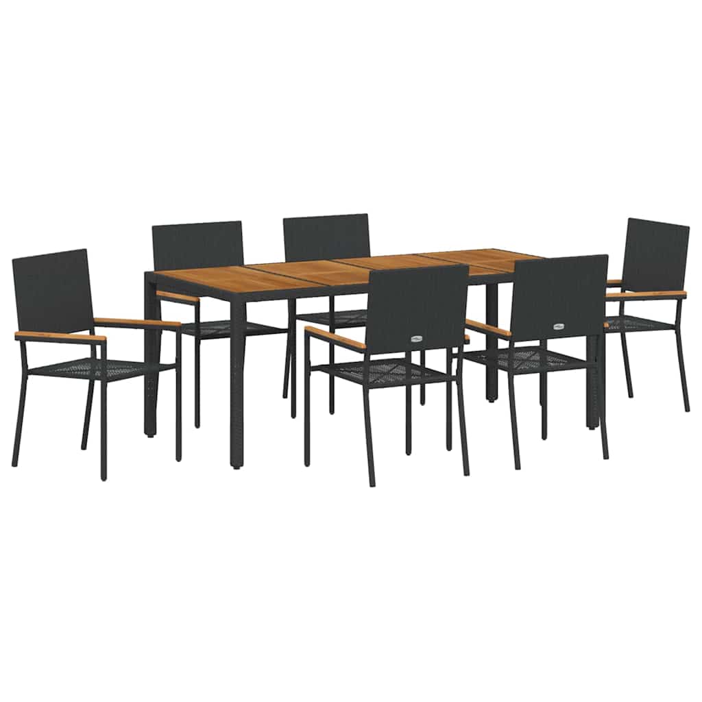 Kert étkező szett 7 pcs Fekete polirattan