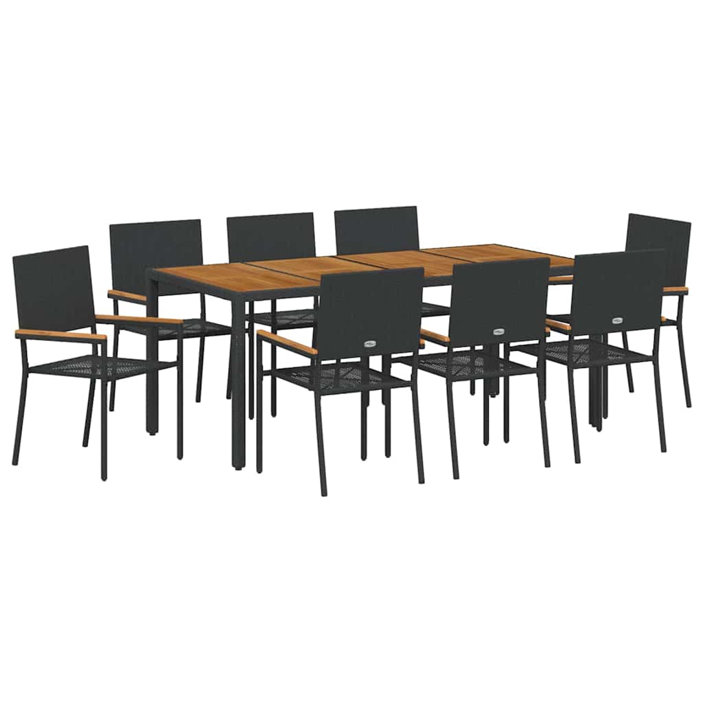 Kert étkező szett 9 pcs Fekete polirattan