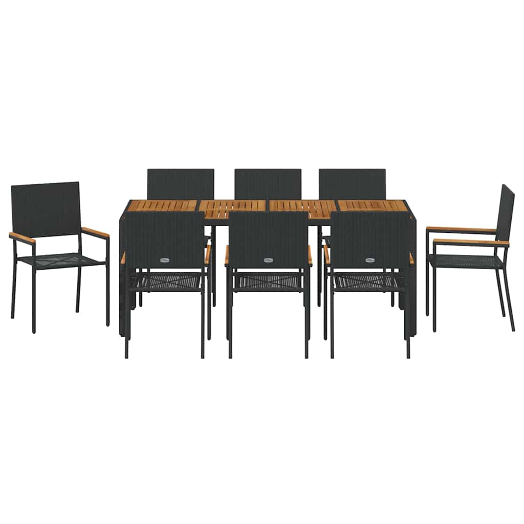 Kert étkező szett 9 pcs Fekete polirattan