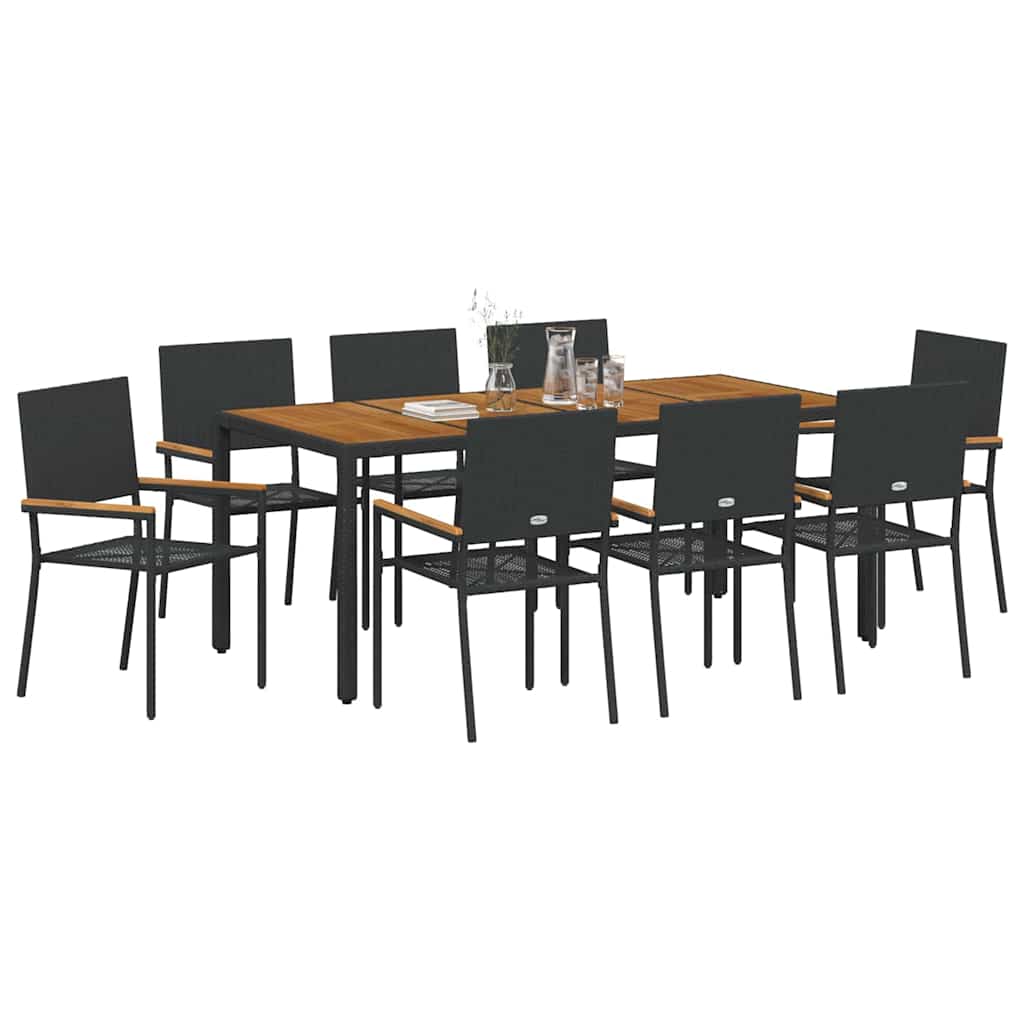 Kert étkező szett 9 pcs Fekete polirattan
