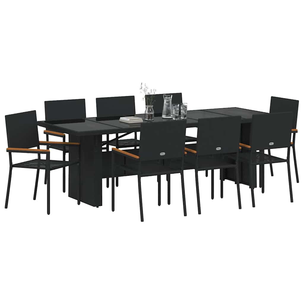 Kert étkező szett 9 pcs Fekete polirattan