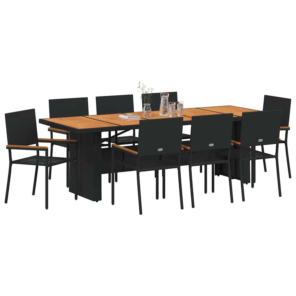 Kert étkező szett 9 pcs Fekete polirattan