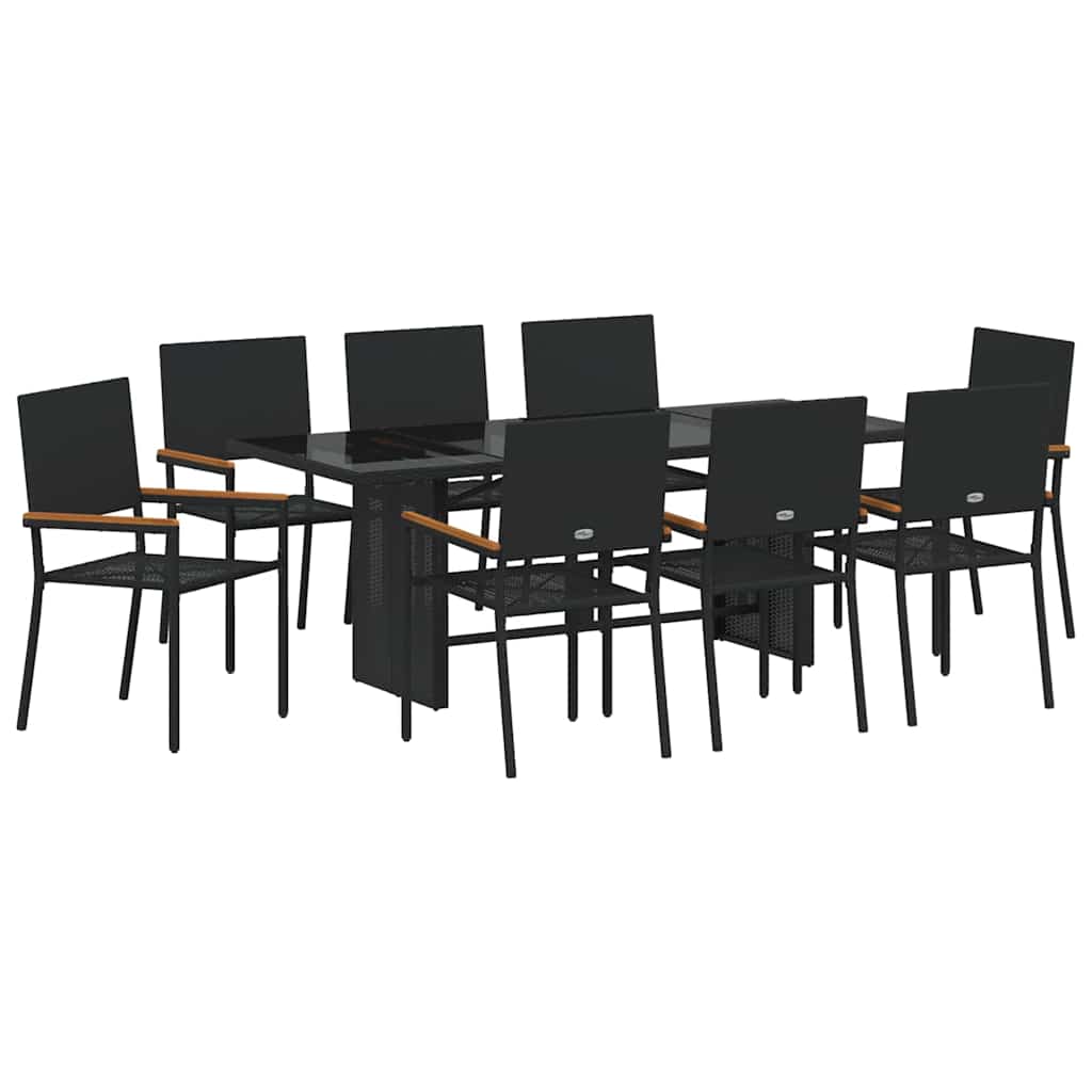Kert étkező szett 9 pcs Fekete polirattan