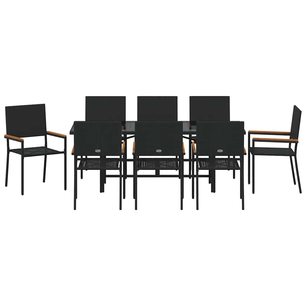 Kert étkező szett 9 pcs Fekete polirattan