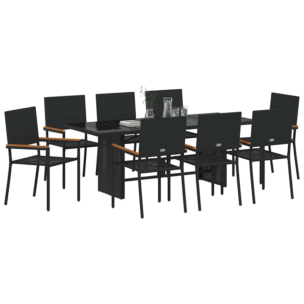 Kert étkező szett 9 pcs Fekete polirattan