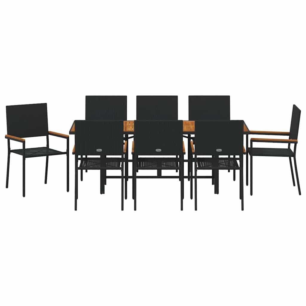 Kert étkező szett 9 pcs Fekete polirattan