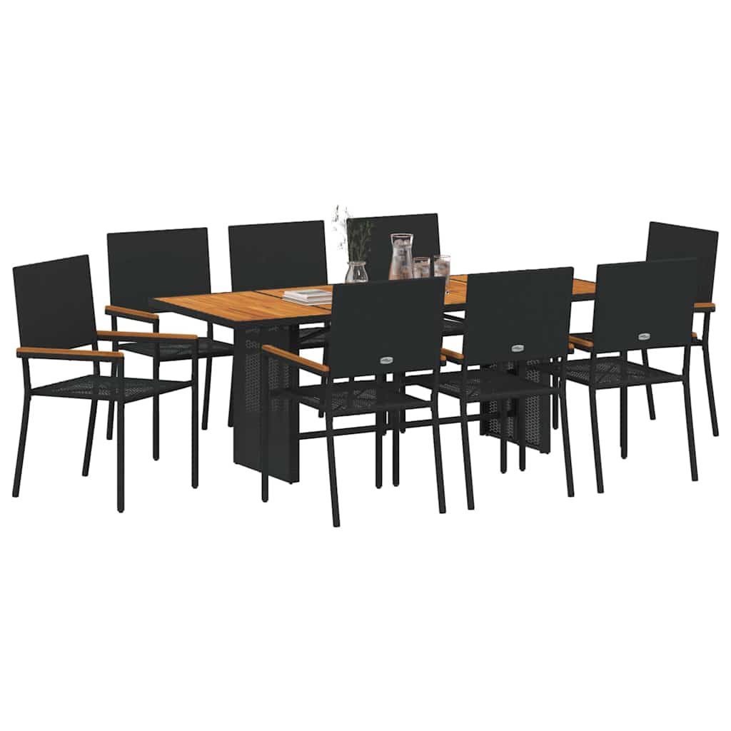 Kert étkező szett 9 pcs Fekete polirattan
