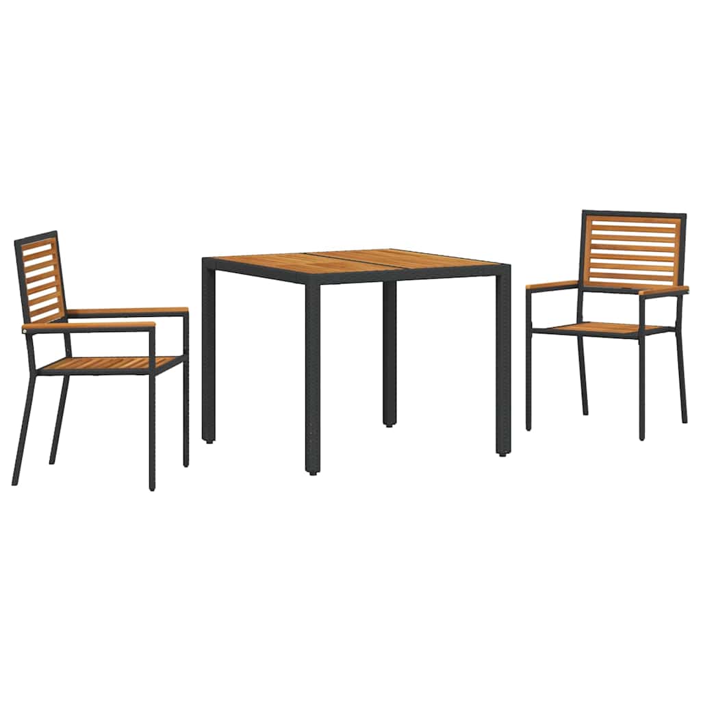 Kert étkező szett 3 pcs Fekete és Barna polirattan