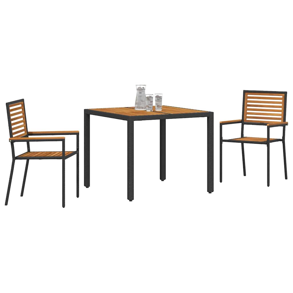 Kert étkező szett 3 pcs Fekete és Barna polirattan