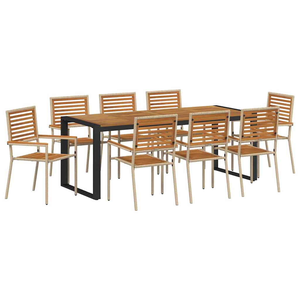 Kert étkező szett 9 pcs Beige és barna polirattan