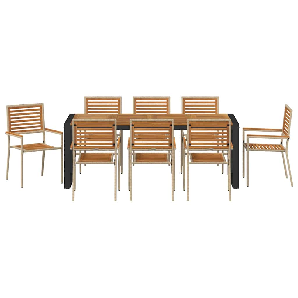 Kert étkező szett 9 pcs Beige és barna polirattan